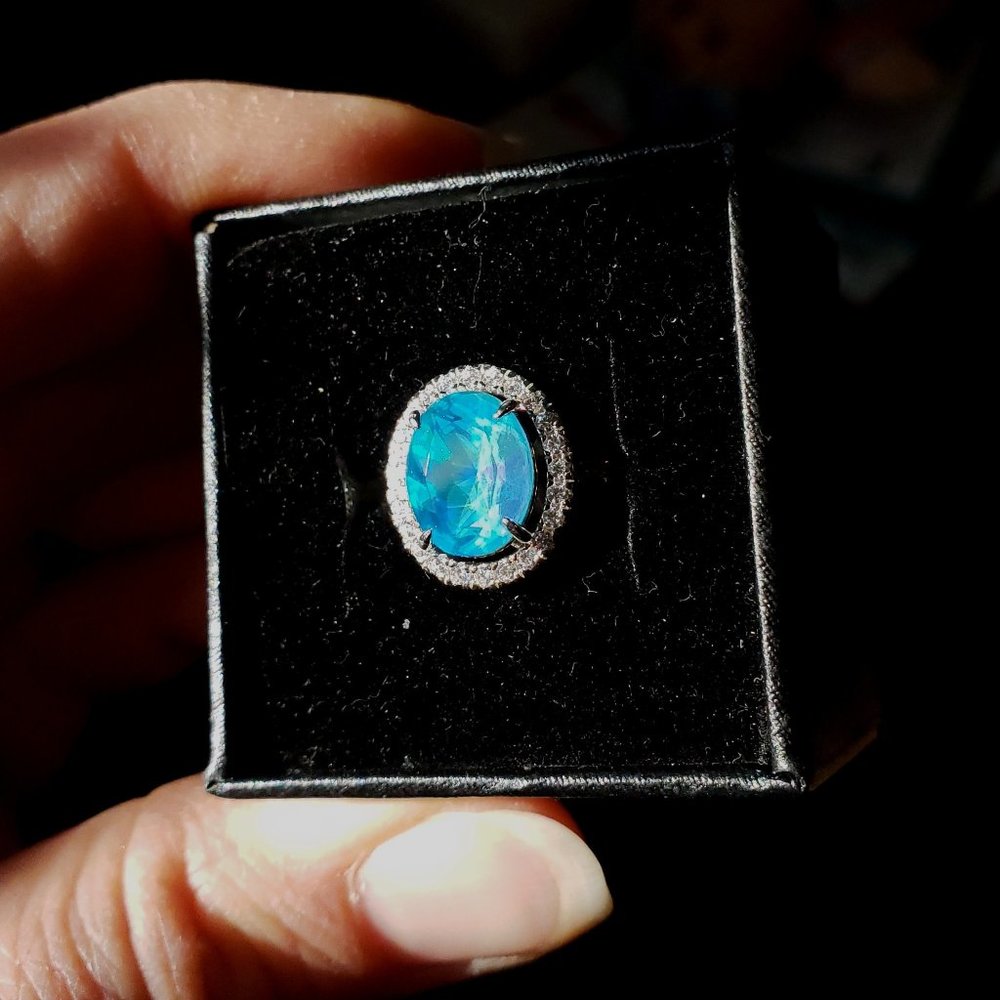 Bomb Party Sterling Club Ring Size 7 Lab Created Rainbow Light Aquamarine